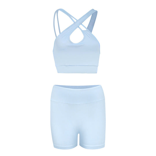 Damen Sportliches Set aus bügelfreiem Stretch-Material mit Racerback-Oberteil und bequemen Shorts R&B