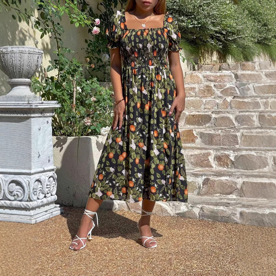 Damen Maxikleid mit floralen Stickereien und elastischem Einsatz R&B