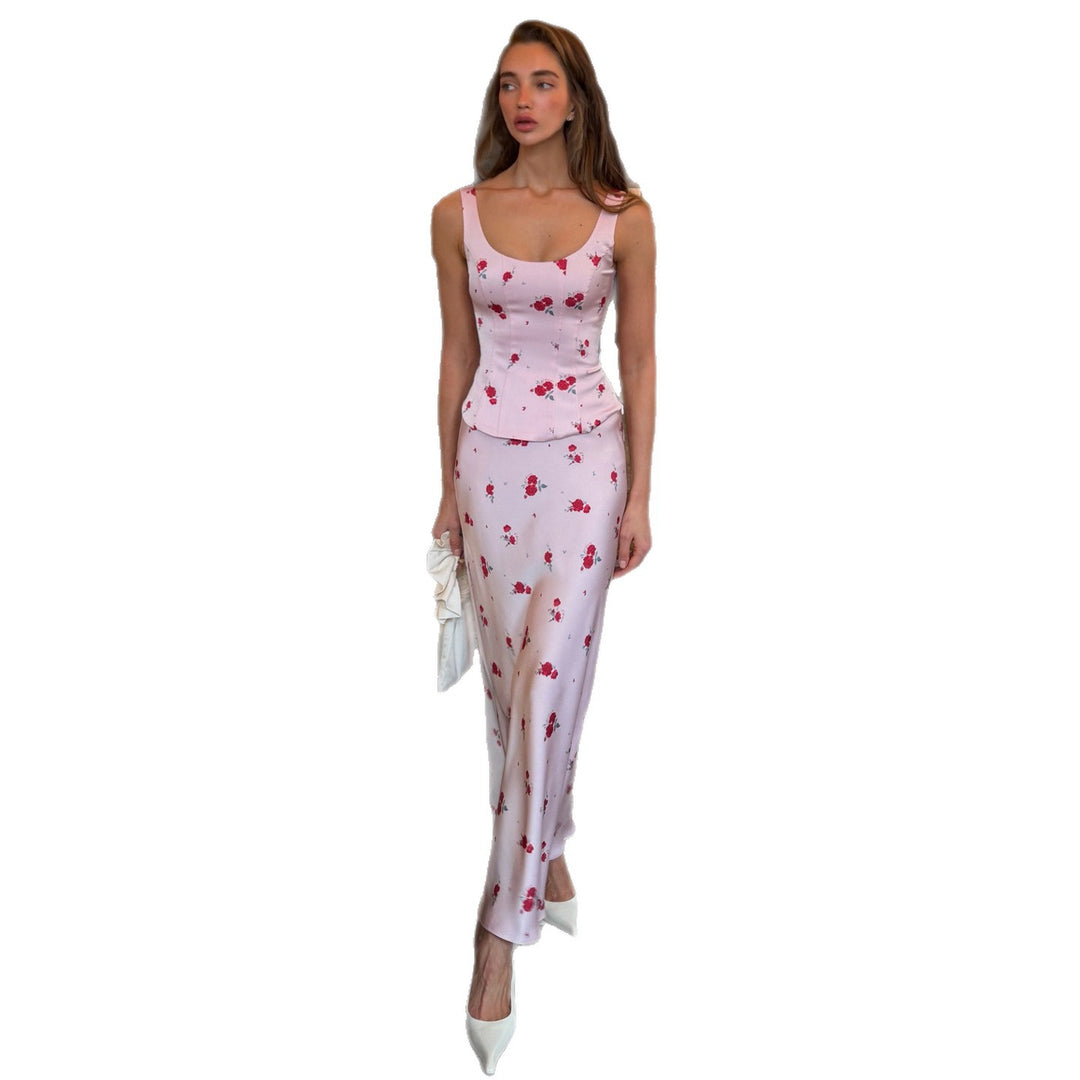 Damen Elegantes Maxikleid mit zarten Blumendrucken und figurbetontem Schnitt R&B