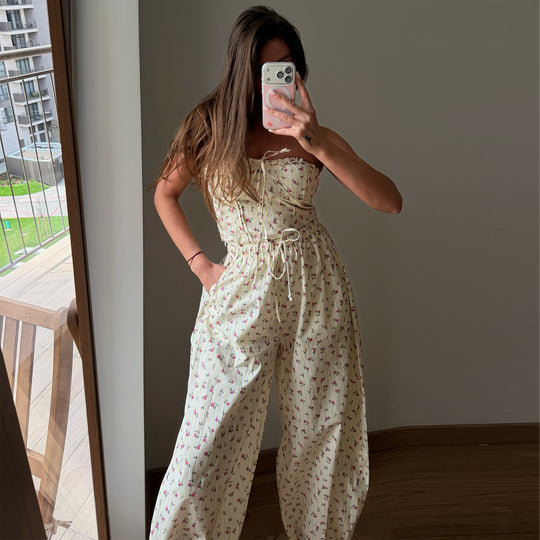 Damen Jumpsuit mit verspieltem Blumenmuster und elastischem Taillenzug R&B