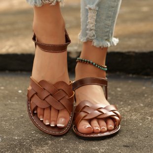 Damen bequeme geflochtene Sandalen mit verstellbarem Riemen R&B