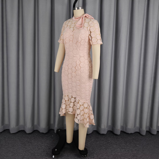 Damen Elegantes Spitzenkleid mit Rüschensaum R&B
