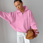 Damen lässiger Oversized Pullover mit Reißverschluss R&B