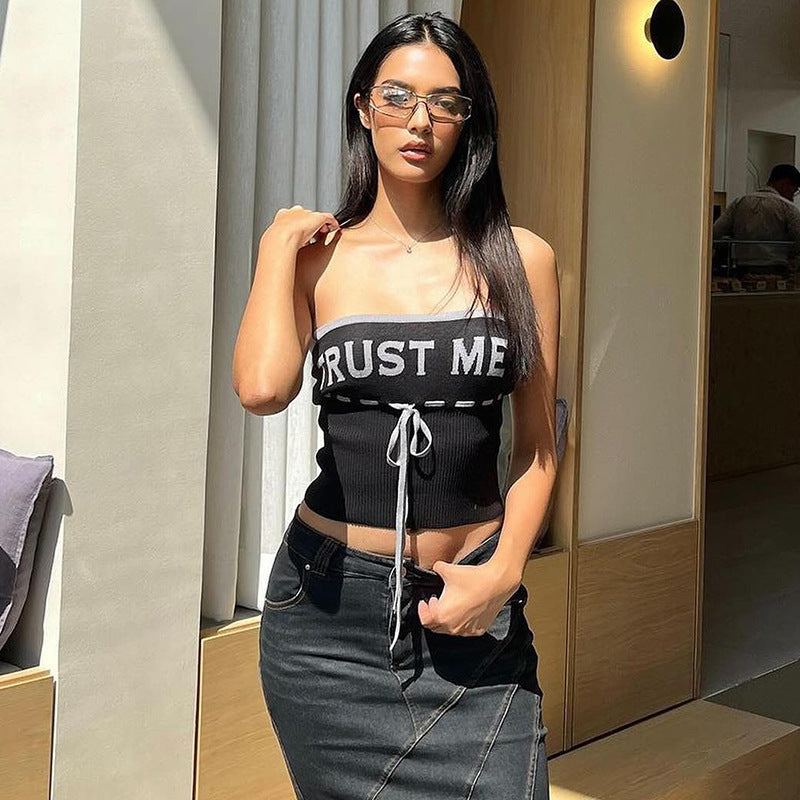 Damen lässiges Bustier-Top mit trendy Schriftzug R&B