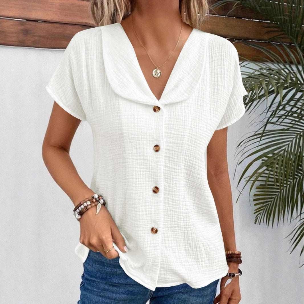 Damen Blusenshirt mit stilvollem Schalkragen und dekorativen Knopfdetails R&B
