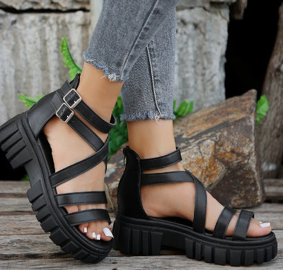 Damen Plateausandalen mit verstellbaren Riemen und robustem Profil R&B
