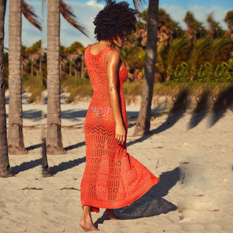 Damen Häkel-Strandkleid mit hohem Schlitz R&B