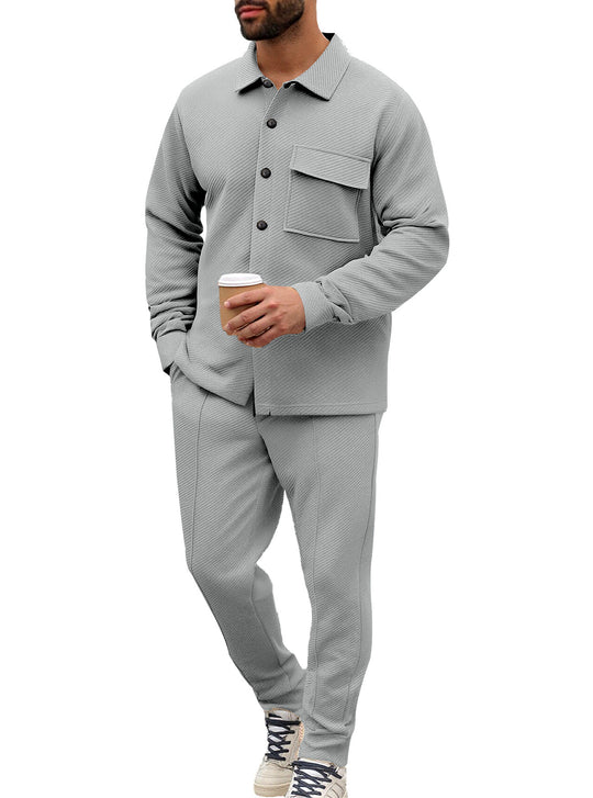Herren nan Hemdenjacke-Set mit aufgesetzter Klappentasche und konischer Komforthose R&B