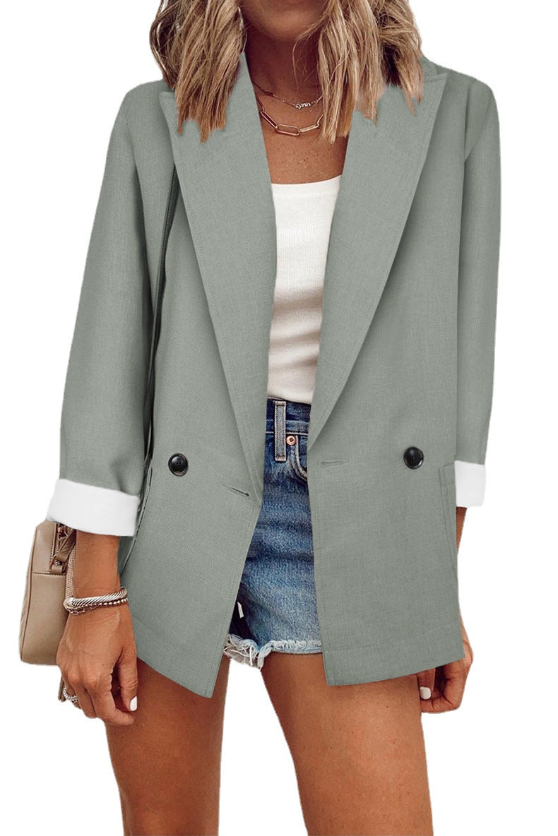 Damen modischer Blazer im Oversized-Schnitt mit tiefen Taschen und umgeschlagenen Ärmeln R&B