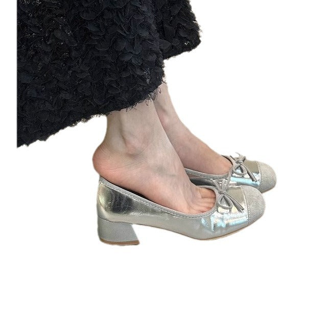 Damen Ballerinas mit glänzender Oberfläche und niedlichem Schleifen-Detail R&B