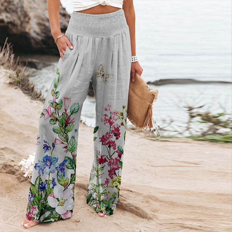 Damen Palazzo-Hose mit floralem Motiv und elastischem Bund R&B