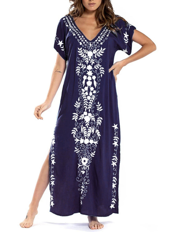 Damen Lange Strandrobe mit kunstvollen Stickdetails R&B