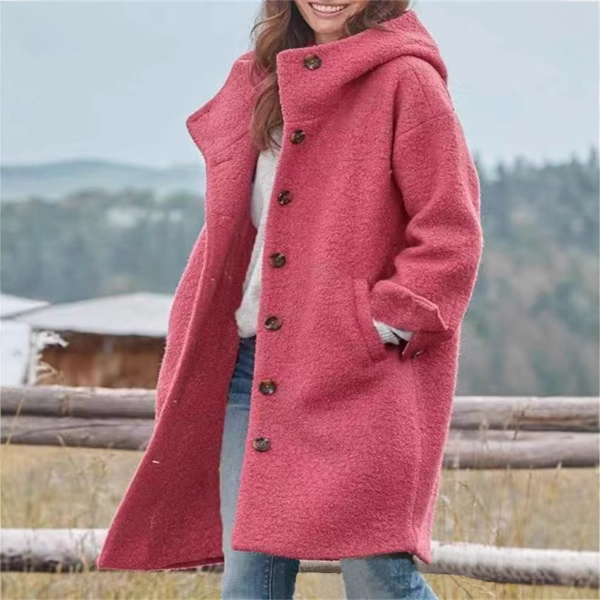 Damen Übergroßer Wollmantel mit stylischem Kragen und Knopfdetails R&B