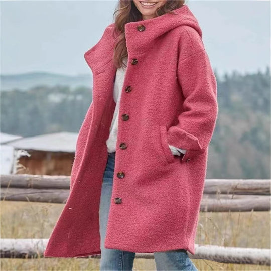 Damen Übergroßer Wollmantel mit stylischem Kragen und Knopfdetails R&B