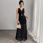 Damen nan zweiteiliges Abend-Set mit taillierter Weste und bodenlangem Spitzen-Overlay-Rock R&B