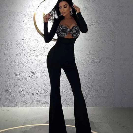 Damen Glamouröses Jumpsuit mit funkelnden Strassdetails und figurbetontem Schnitt R&B