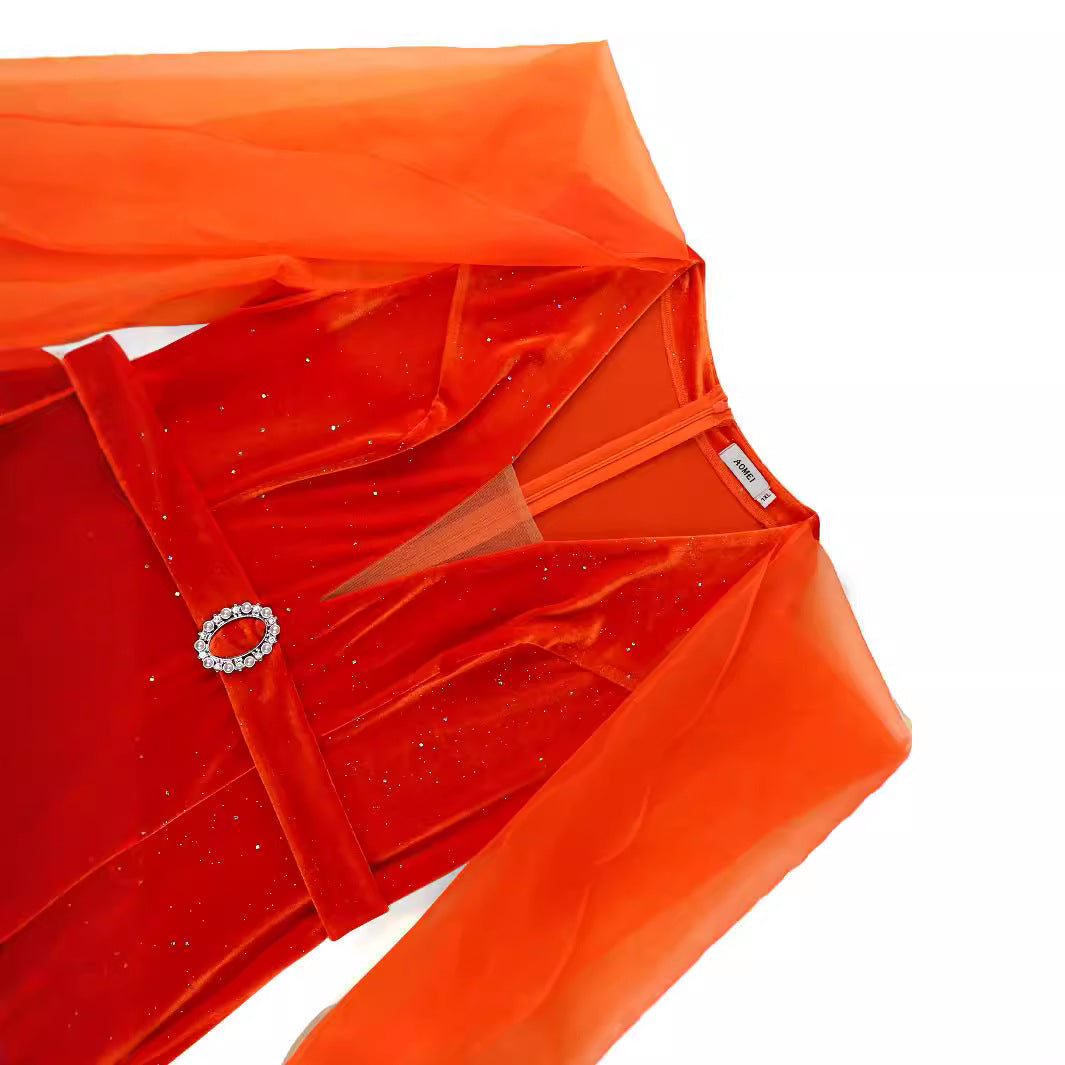 Damen Abendkleid mit extravagantem Transparenz-Design und funkelnden Applikationen R&B