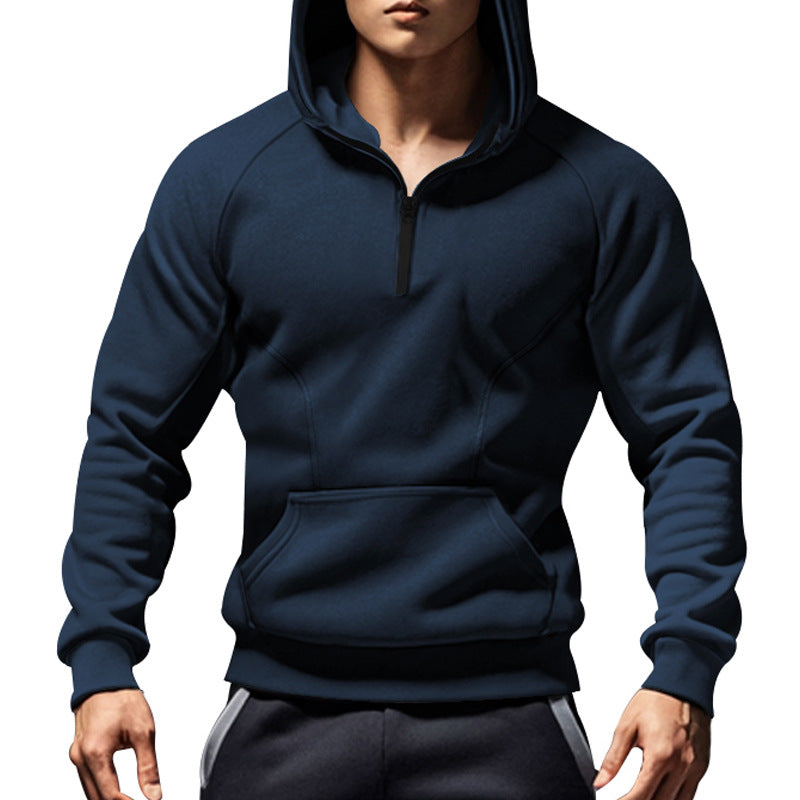 Herren sportlicher Kapuzenpullover mit halbem Reißverschluss und praktischen Taschen R&B