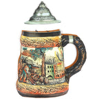 Unisex nan traditioneller keramischer Bierkrug mit Zinndeckel und handbemaltem Reliefmotiv R&B