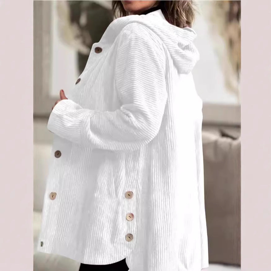 Damen Kapuzenjacke aus Kordstoff mit Knopfverschluss R&B