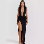 Damen Elegantes Maxikleid mit tiefem V-Ausschnitt und drapiertem Detail