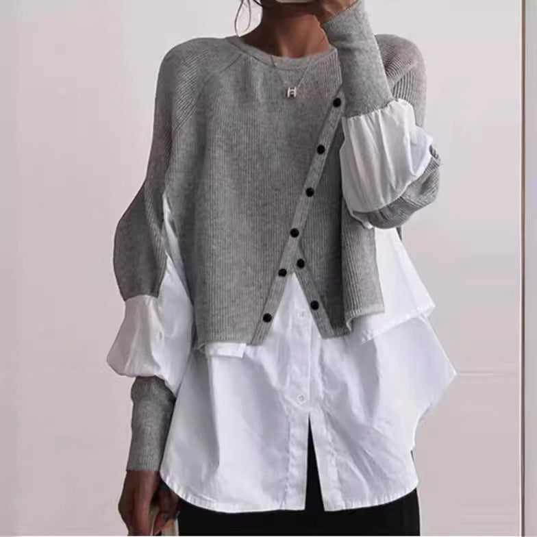 Damen modische Strickjacke mit geknöpften Details und Blusenüberwurf R&B