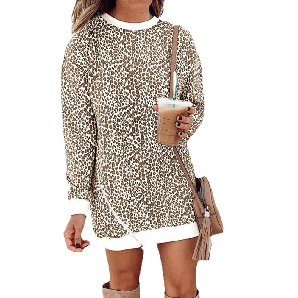Damen Sweatkleid im lässigen Leopardenmuster mit weitem Schnitt R&B