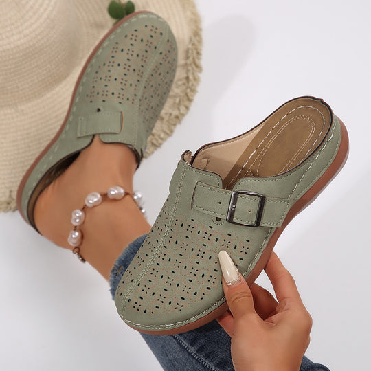 Damen Clogs mit eleganten Lochmuster und verstellbarem Riemen R&B
