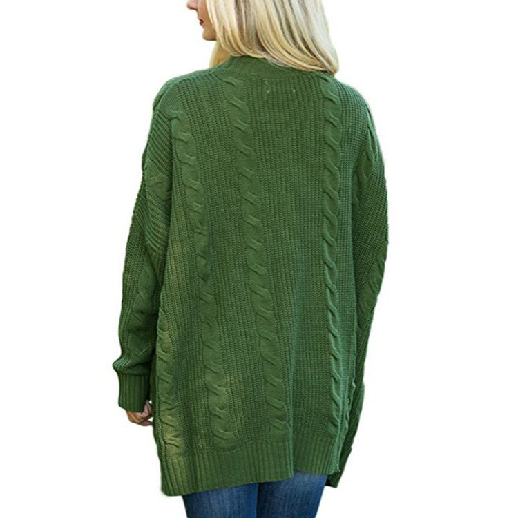 Damen lässige Strickjacke mit Kabelmuster und großzügigen Taschen R&B