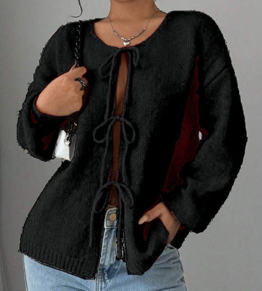 Damen Oversized Strickpullover mit dekorativem Schnürdetail R&B