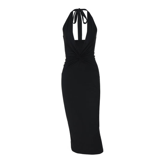 Damen figurbetontes Maxikleid mit tiefem Dekolleté und Rückenschnürung R&B