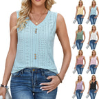 Damen ärmelloses Blusenshirt mit Knopfdetails und romantischem Lochmuster R&B