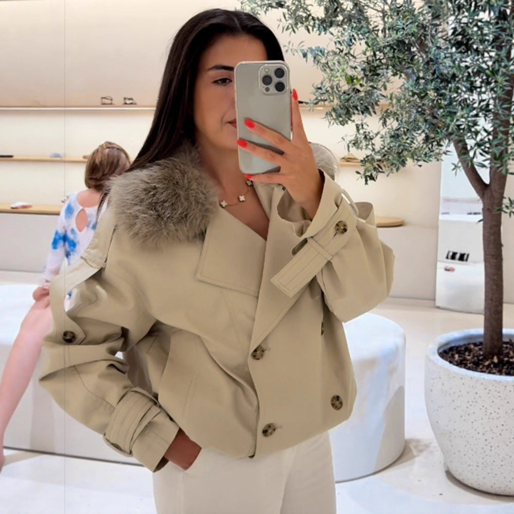 Damen elegante Übergangsjacke mit luxuriösen Fellkragen R&B