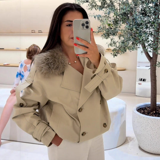 Damen elegante Übergangsjacke mit luxuriösen Fellkragen R&B