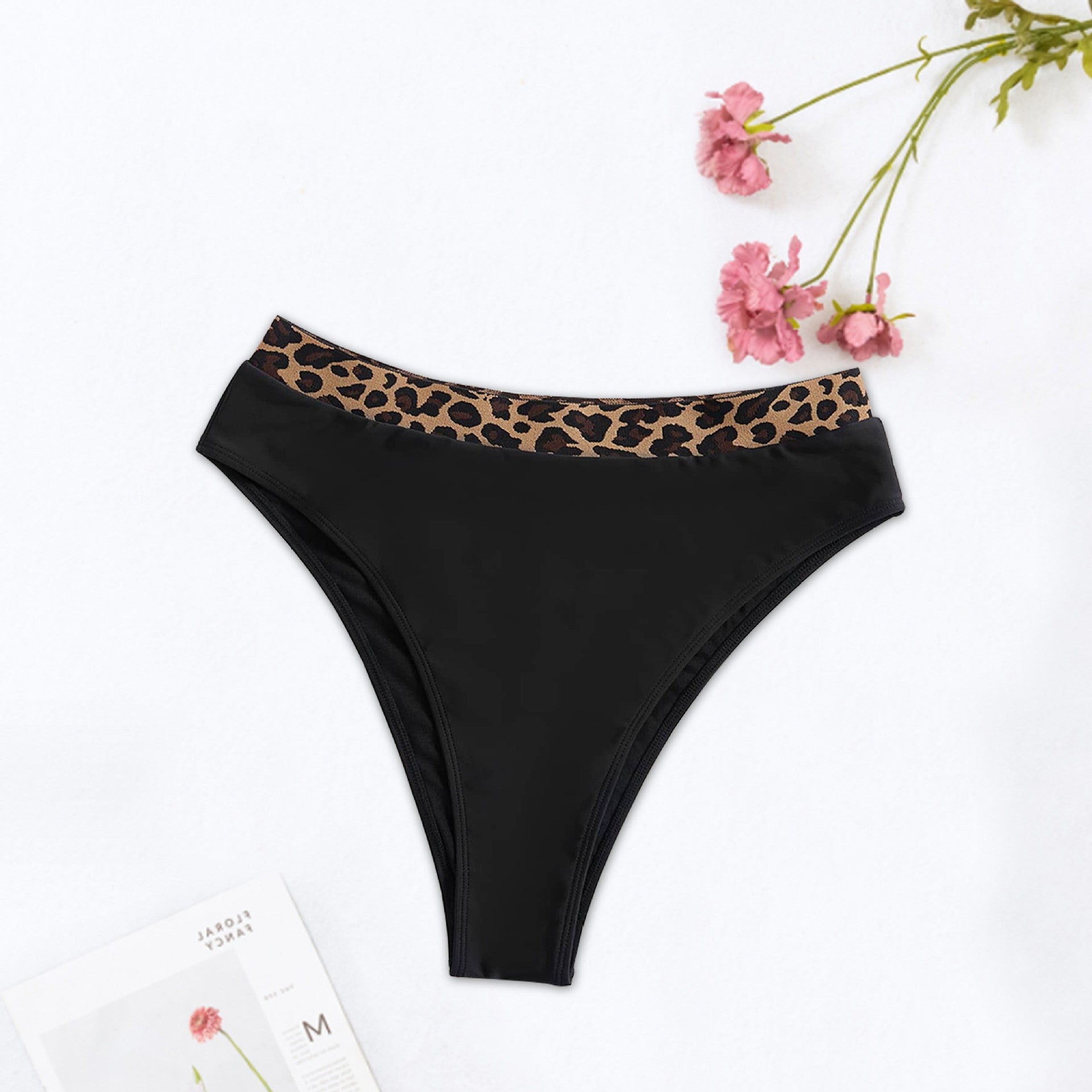 Damen Hochtailliertes Bikini-Unterteil mit modischem Leopardenmuster R&B