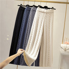 Damen Strickweite Palazzo-Hose mit Zopfmuster