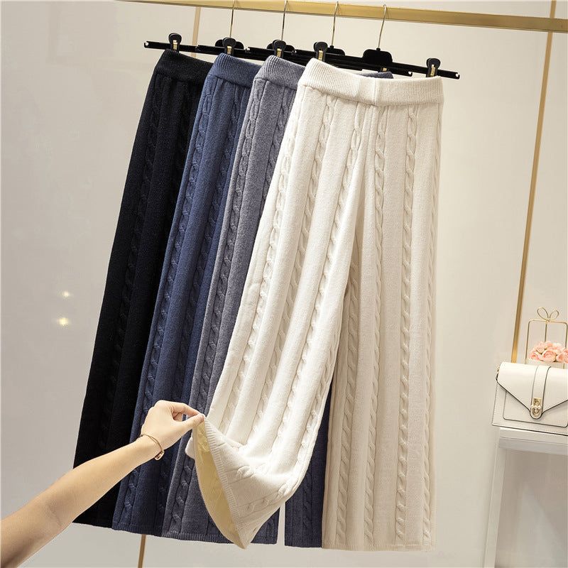 Damen Strickweite Palazzo-Hose mit Zopfmuster