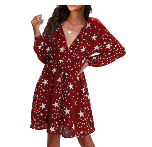 Damen Luftiges Kleid mit großzügigem V-Ausschnitt und festlichem Sternenmuster R&B