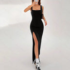 Damen Elegantes Maxikleid mit schulterfreier Silhouette und seitlichem Schlitz R&B