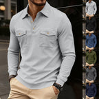 Herren nan figurbetontes Langarm-Poloshirt mit Hemdkragen und aufgesetzten Brustklappen R&B