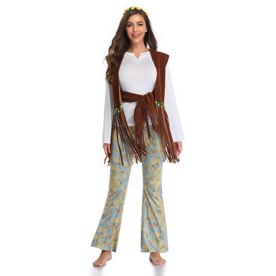 Herren Kostüm im Wildwest-Stil mit fransigem Weste und bunten Hosendetails R&B