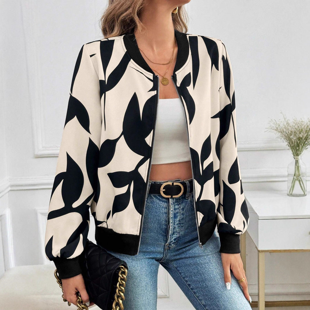 Damen Bomberjacke mit floralem Print und sportlichem Schnitt R&B