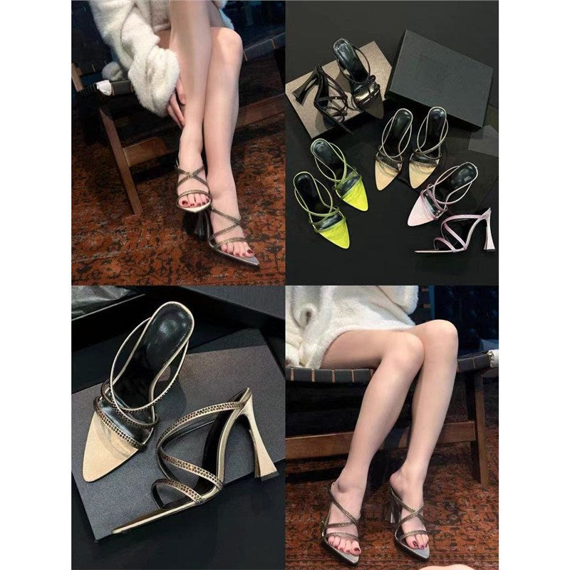 Damen elegante Absatzsandalen mit modischem Riemendesign und funkelnden Strassakzenten R&B