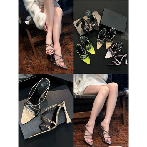 Damen elegante Absatzsandalen mit modischem Riemendesign und funkelnden Strassakzenten R&B