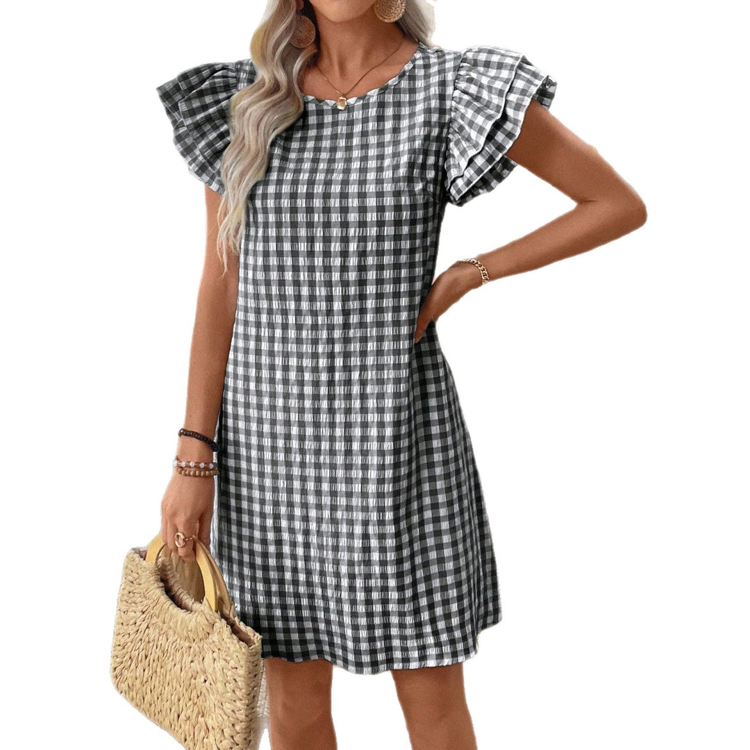 Damen Kurzarmkleid im modernen Vichy-Design mit Rüschendetails R&B