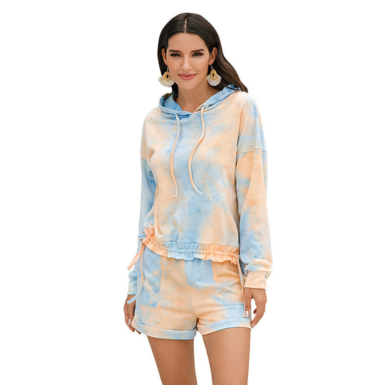 Damen lässiges Freizeit Set mit Kapuzenpullover und Shorts R&B