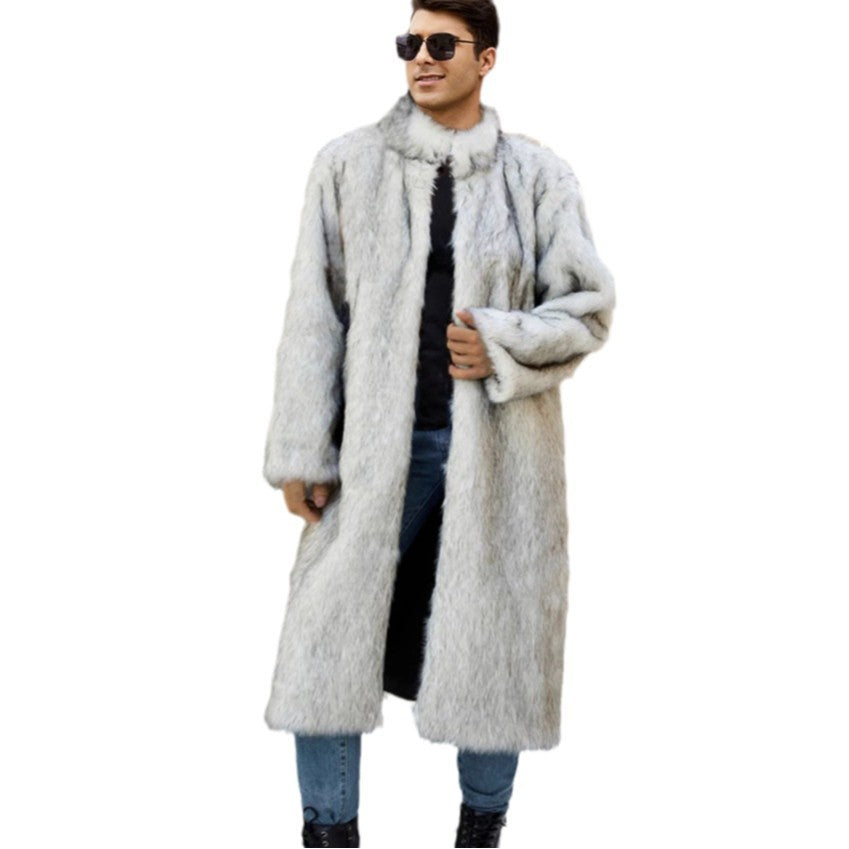 Herren Luxuriöser Kunstpelz-Mantel mit voluminösen Ärmeln R&B