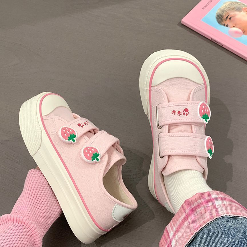 Damen Freizeit-Sneaker mit niedlichen Erdbeer-Applikationen und praktischem Klettverschluss R&B