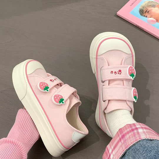 Damen Freizeit-Sneaker mit niedlichen Erdbeer-Applikationen und praktischem Klettverschluss R&B