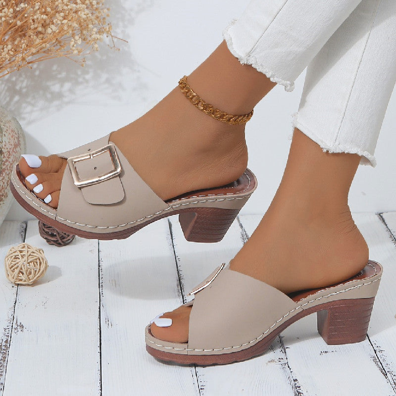 Damen elegante Riemchen-Pantoletten mit modischem Schnallen-Design R&B